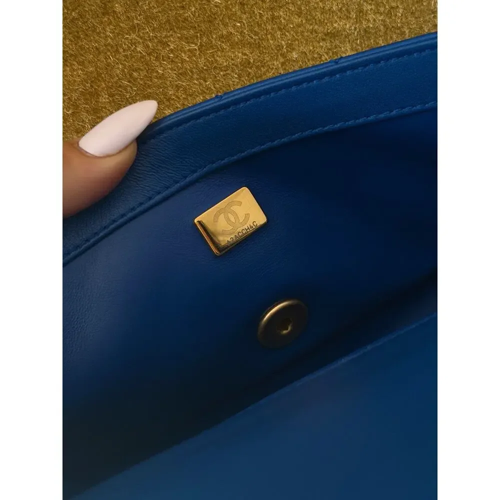 Chanel 22B Blue Lambskin Mini Square Pearl Crush Flap Bag Full Set-microchip